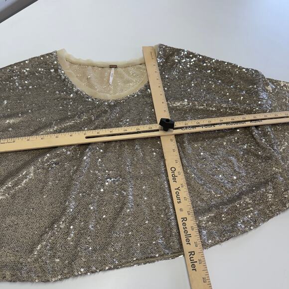 Free People Top Womens Small Gold Champage‎ Dreams Sequin Blouse Glam - Picture 10 of 10